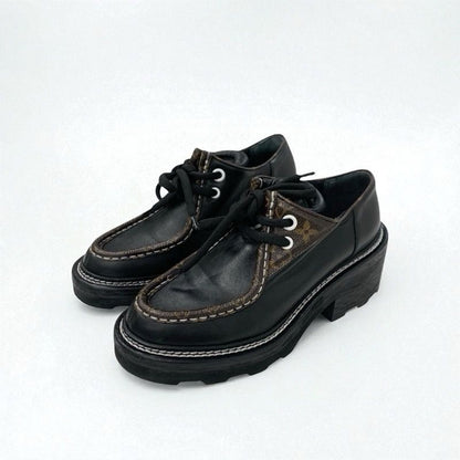 Louis Vuitton Bobur Line Loafers Leather Shoes Leather Black Brown Derby Shoes