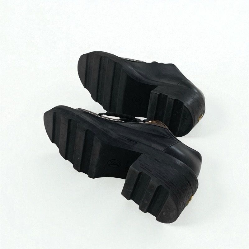 Louis Vuitton Bobur Line Loafers Leather Shoes Leather Black Brown Derby Shoes