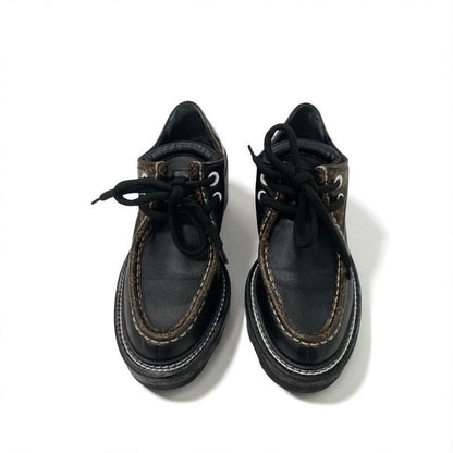 Louis Vuitton Bobur Line Loafers Leather Shoes Leather Black Brown Derby Shoes