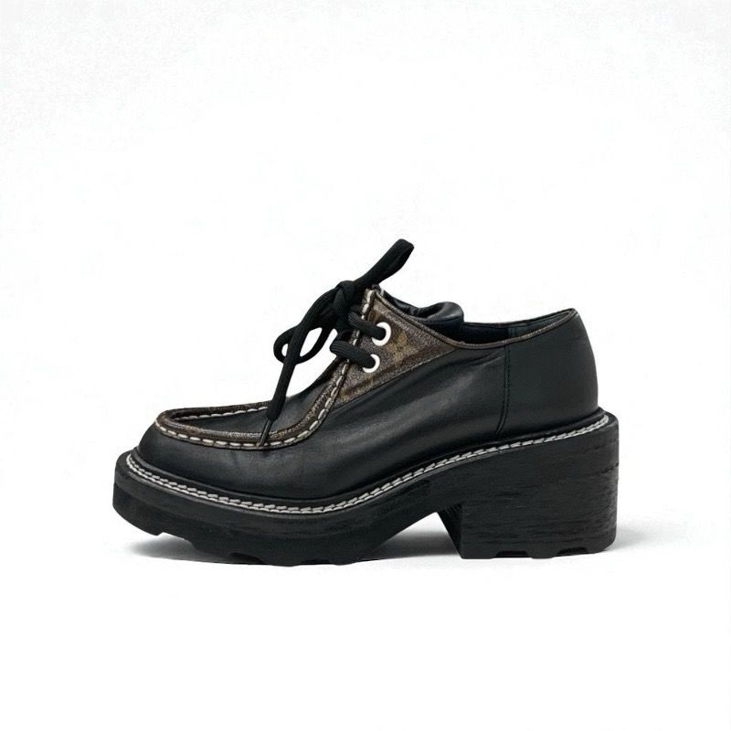 Louis Vuitton Bobur Line Loafers Leather Shoes Leather Black Brown Derby Shoes