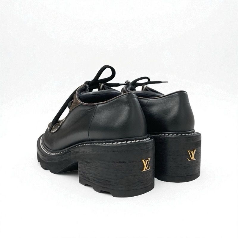 Louis Vuitton Bobur Line Loafers Leather Shoes Leather Black Brown Derby Shoes