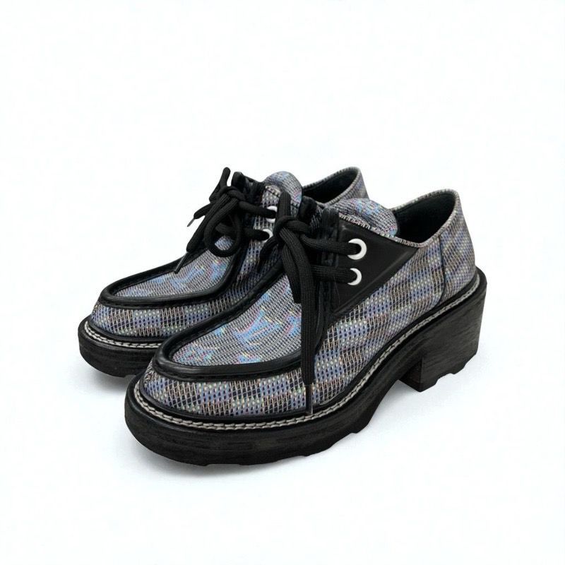 Louis Vuitton Bobur Line Monogram Loafers Leather Shoes Leather Black Multicolor