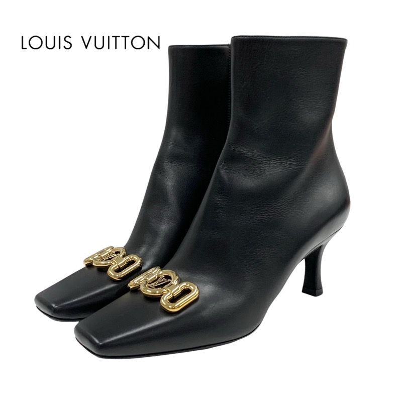 Louis Vuitton Rotary Line Boots Short Boots Shoes Leather Black Gold Logo