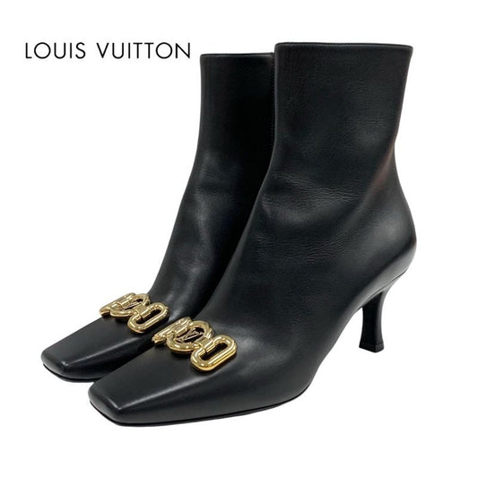 Louis Vuitton Rotary Line Boots Short Boots Shoes Leather Black Gold Logo