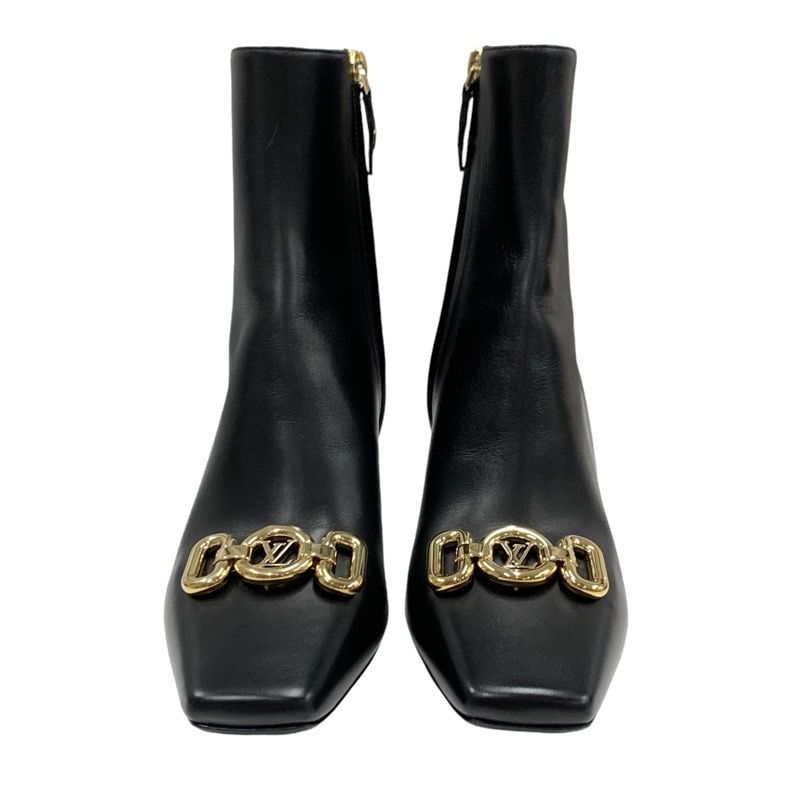 Louis Vuitton Rotary Line Boots Short Boots Shoes Leather Black Gold Logo