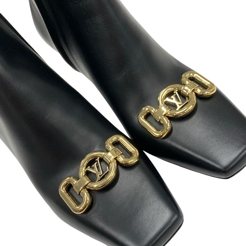 Louis Vuitton Rotary Line Boots Short Boots Shoes Leather Black Gold Logo