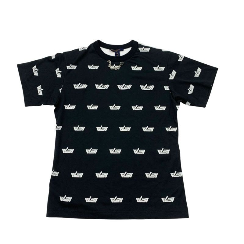 Louis Vuitton Vites Top Cotton Black White Patch T-Shirt Silver Chain