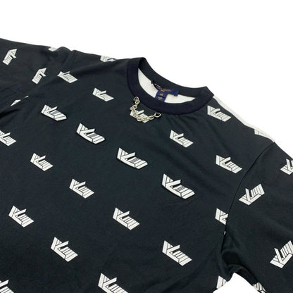 Louis Vuitton Vites Top Cotton Black White Patch T-Shirt Silver Chain