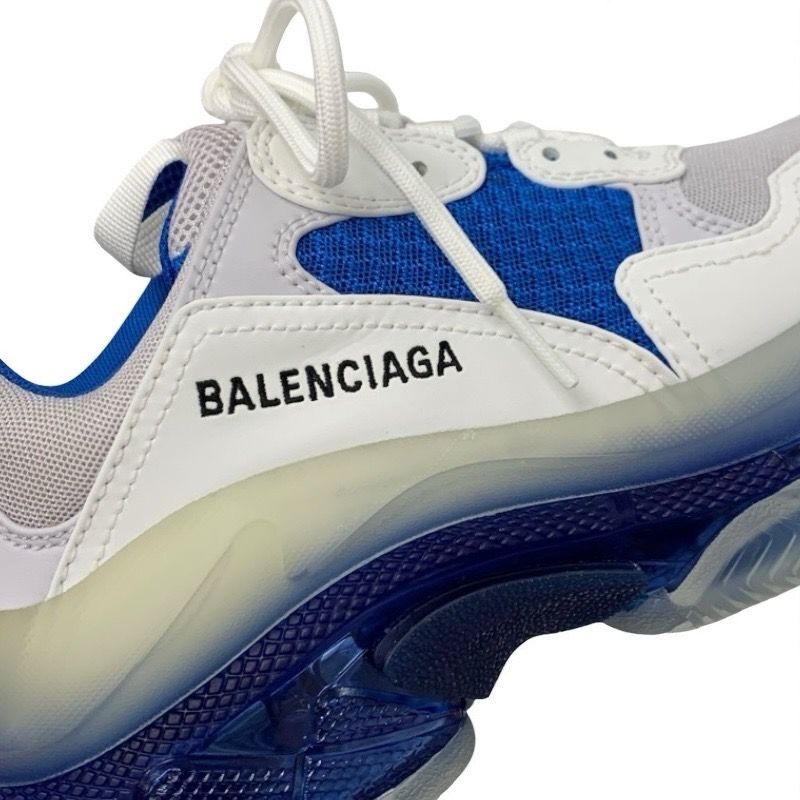 Balenciaga Triple S Sneakers Shoes Leather White Blue Unused Logo Mesh