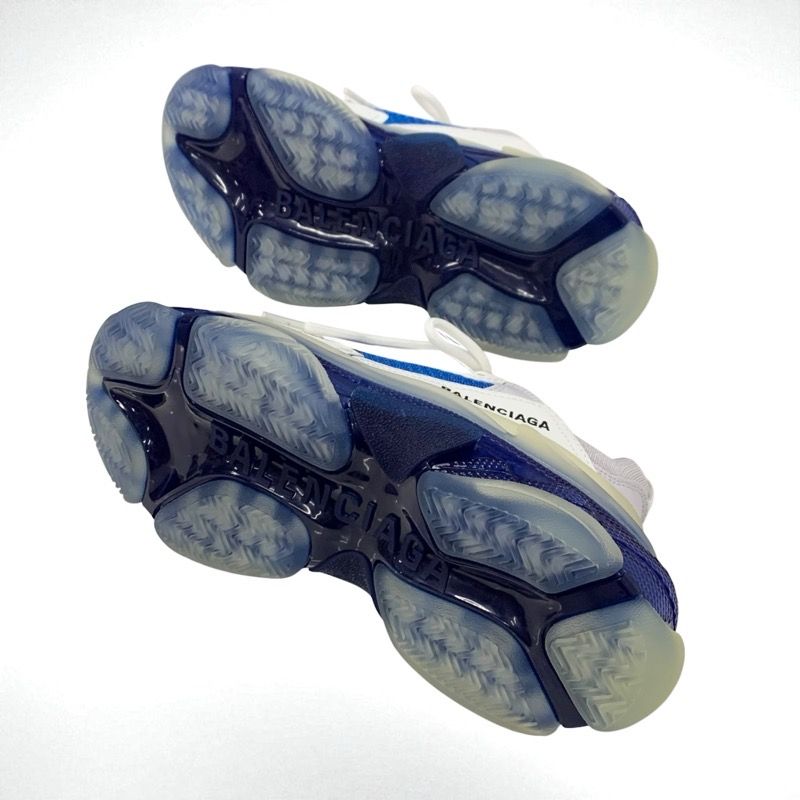 Balenciaga Triple S Sneakers Shoes Leather White Blue Unused Logo Mesh