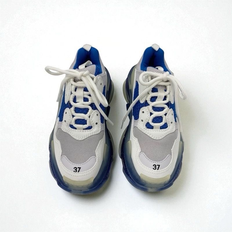 Balenciaga Triple S Sneakers Shoes Leather White Blue Unused Logo Mesh