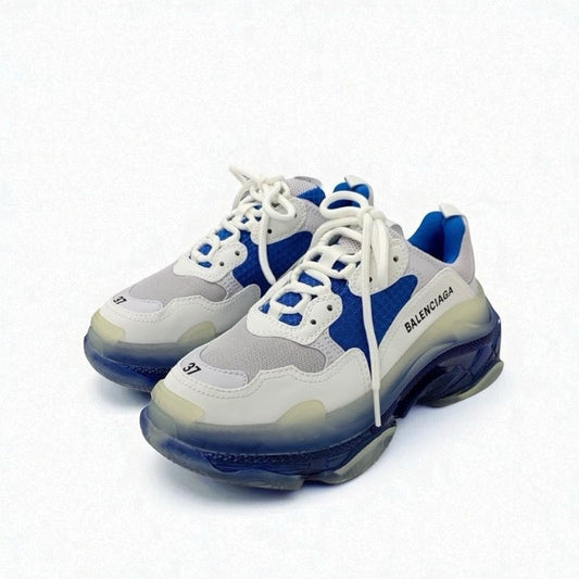 Balenciaga Triple S Sneakers Shoes Leather White Blue Unused Logo Mesh