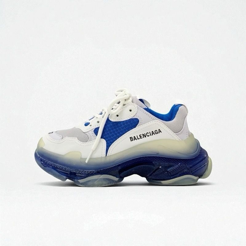 Balenciaga Triple S Sneakers Shoes Leather White Blue Unused Logo Mesh