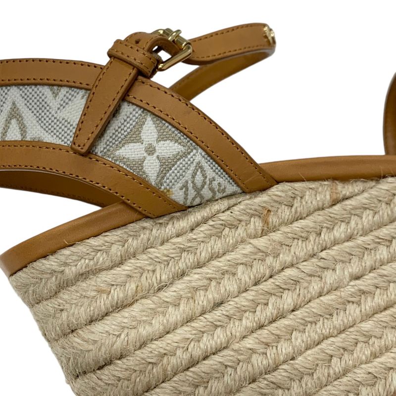 Louis Vuitton Starboard Line Monogram Sandals Shoes Leather Canvas Brown White