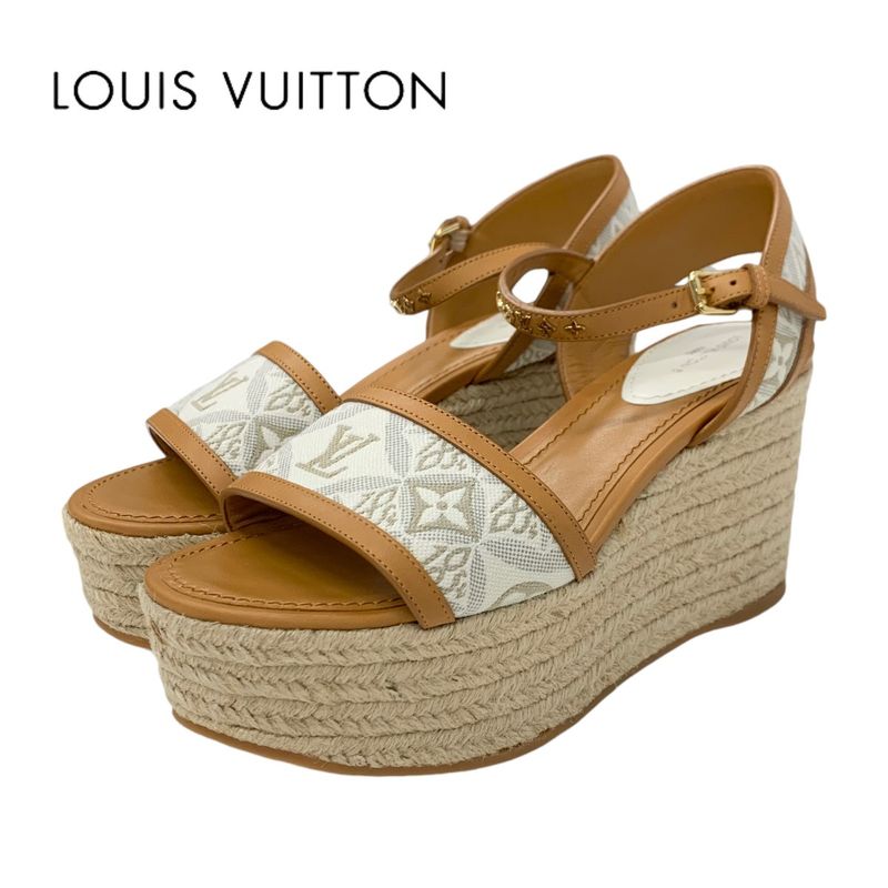 Louis Vuitton Starboard Line Monogram Sandals Shoes Leather Canvas Brown White