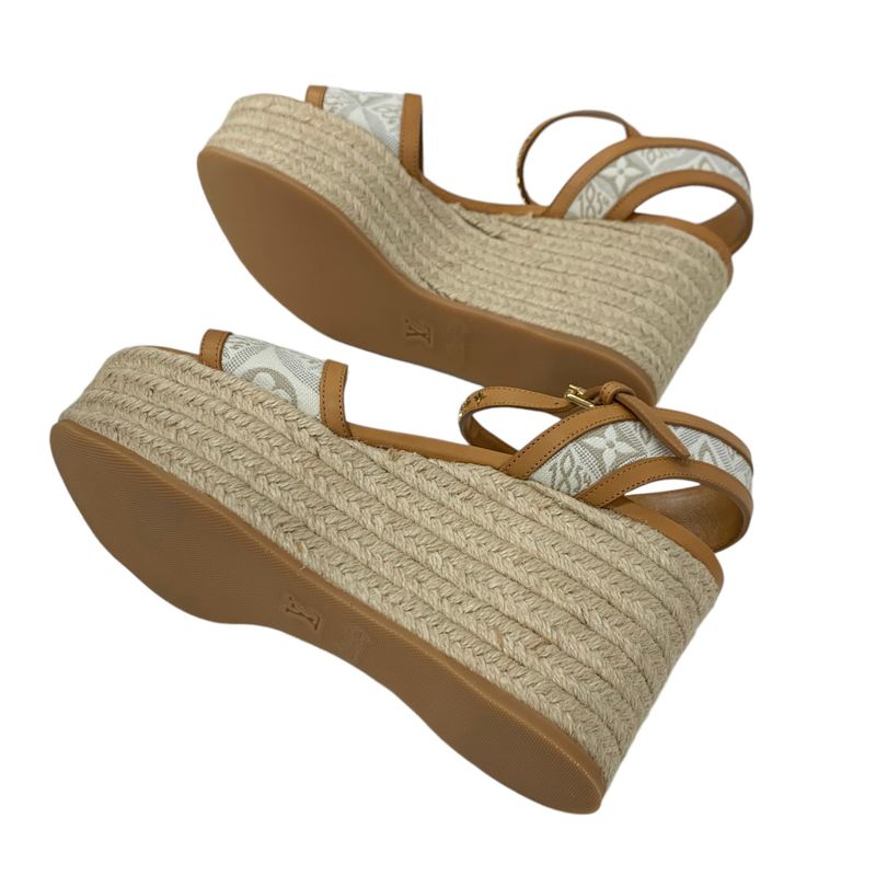 Louis Vuitton Starboard Line Monogram Sandals Shoes Leather Canvas Brown White