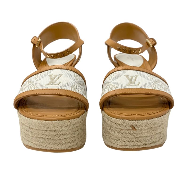Louis Vuitton Starboard Line Monogram Sandals Shoes Leather Canvas Brown White