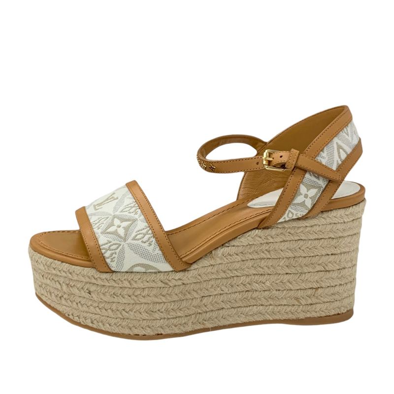 Louis Vuitton Starboard Line Monogram Sandals Shoes Leather Canvas Brown White