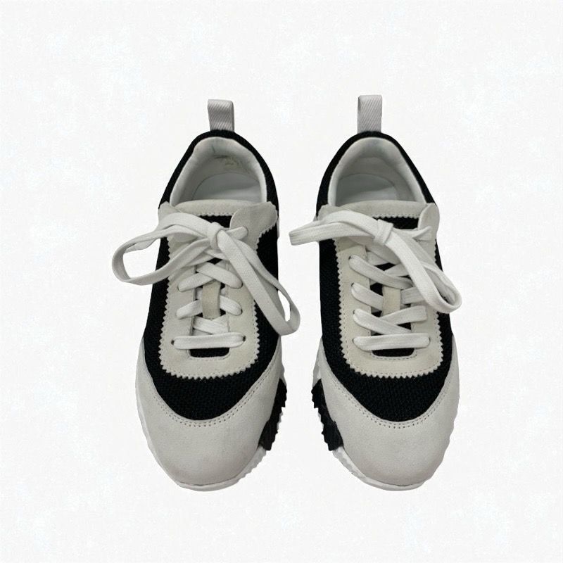 Hermes Bouncing Sneakers Shoes Suede Mesh Black White Orange