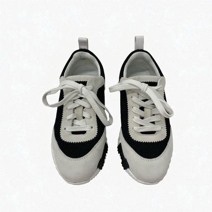Hermes Bouncing Sneakers Shoes Suede Mesh Black White Orange