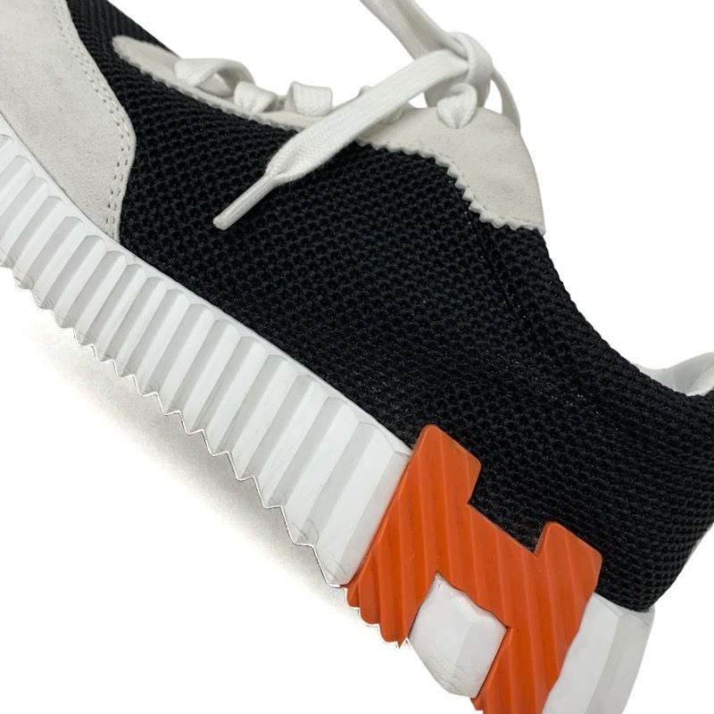 Hermes Bouncing Sneakers Shoes Suede Mesh Black White Orange