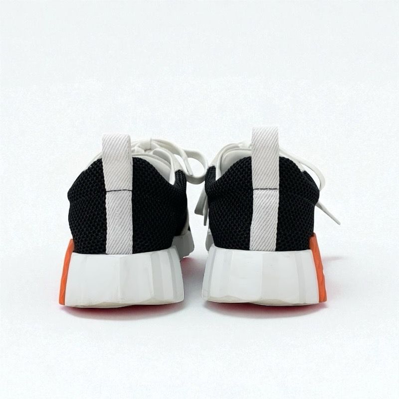 Hermes Bouncing Sneakers Shoes Suede Mesh Black White Orange