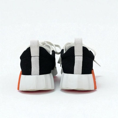 Hermes Bouncing Sneakers Shoes Suede Mesh Black White Orange