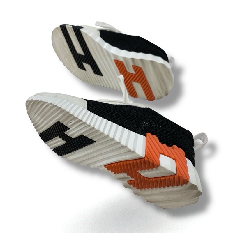 Hermes Bouncing Sneakers Shoes Suede Mesh Black White Orange