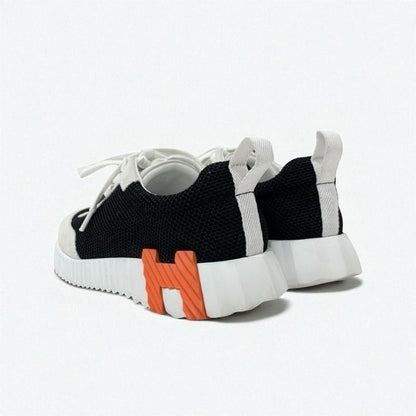 Hermes Bouncing Sneakers Shoes Suede Mesh Black White Orange