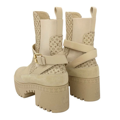 Louis Vuitton Laurie Line Monogram Boots Short Boots Shoes Leather Suede Beige