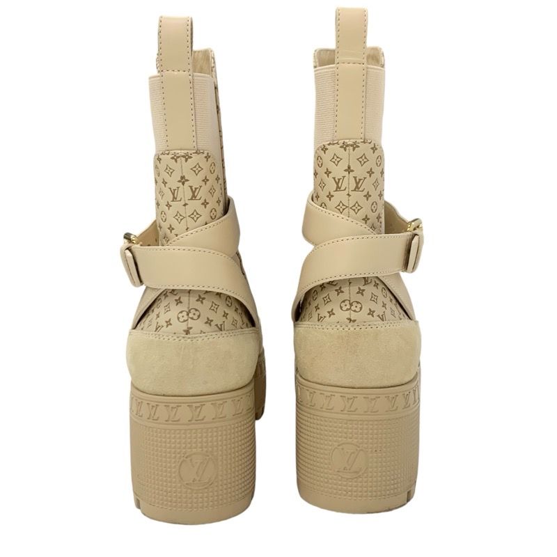 Louis Vuitton Laurie Line Monogram Boots Short Boots Shoes Leather Suede Beige