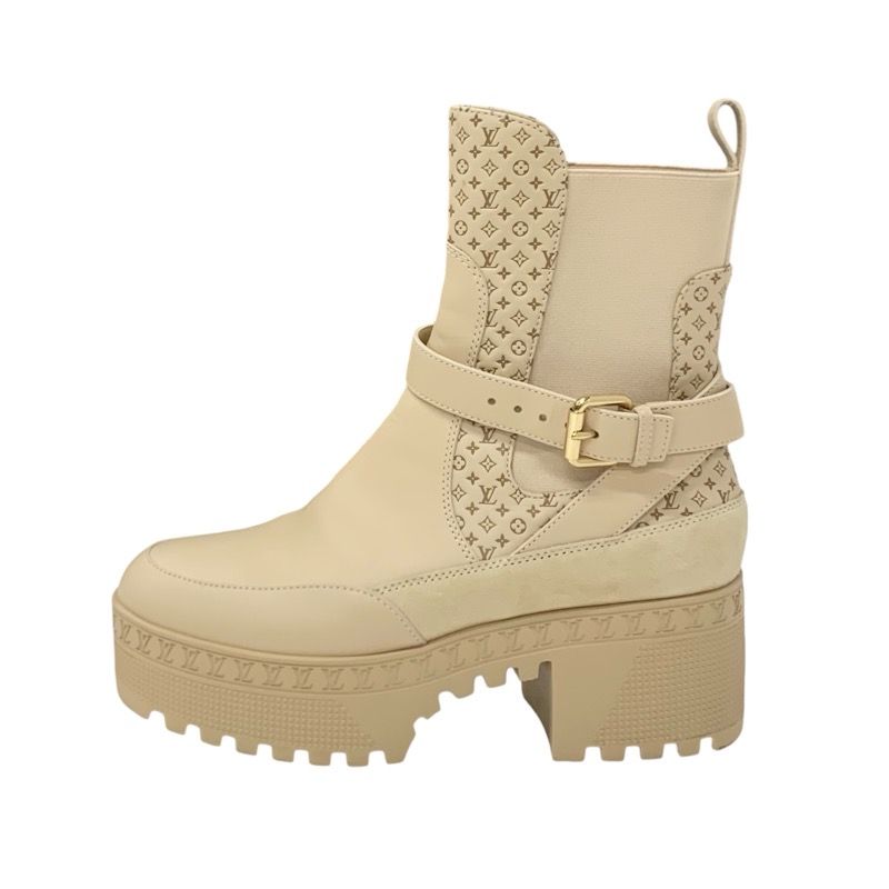 Louis Vuitton Laurie Line Monogram Boots Short Boots Shoes Leather Suede Beige