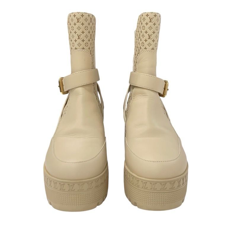 Louis Vuitton Laurie Line Monogram Boots Short Boots Shoes Leather Suede Beige