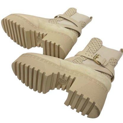 Louis Vuitton Laurie Line Monogram Boots Short Boots Shoes Leather Suede Beige