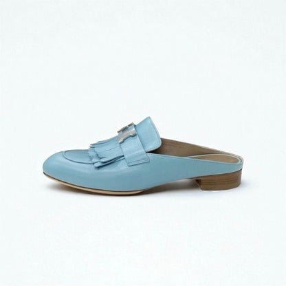 Hermes Rivoli Sandals Shoes Leather Light Blue Silver Hhardware Constance