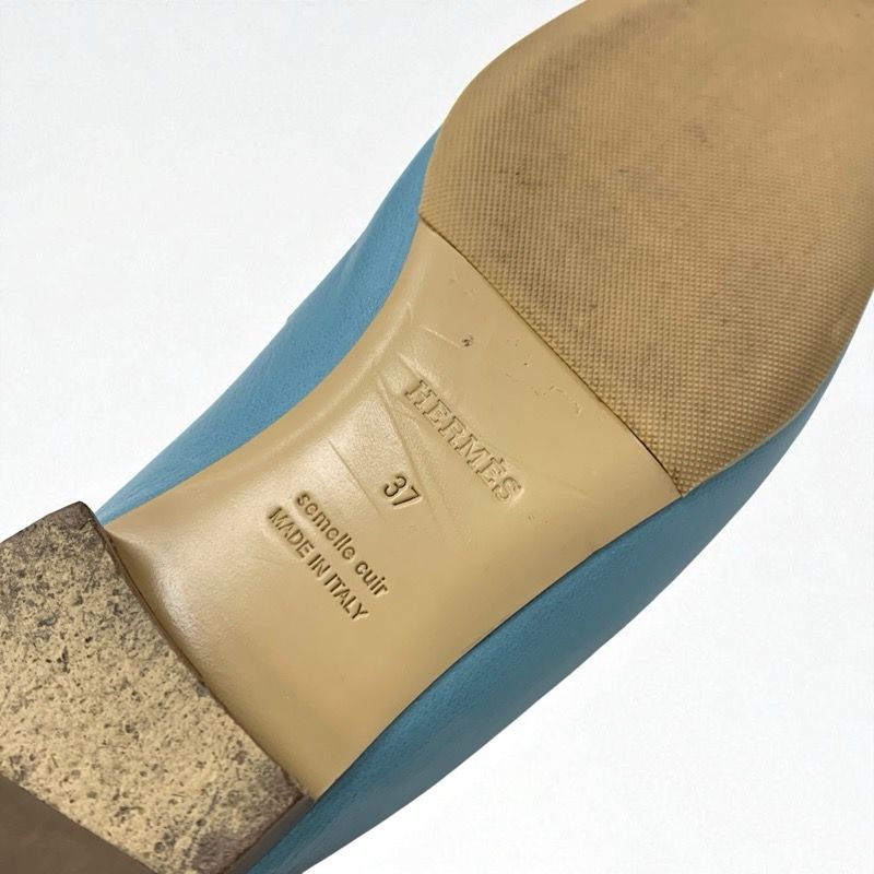 Hermes Rivoli Sandals Shoes Leather Light Blue Silver Hhardware Constance