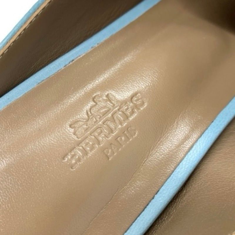 Hermes Rivoli Sandals Shoes Leather Light Blue Silver Hhardware Constance