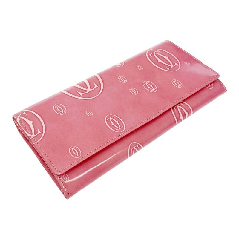 Cartier Patent Leather Happy Birthday Long Wallet Pink 491679 Long Wallet