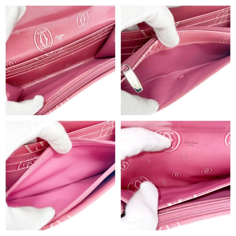 Cartier Patent Leather Happy Birthday Long Wallet Pink 491679 Long Wallet