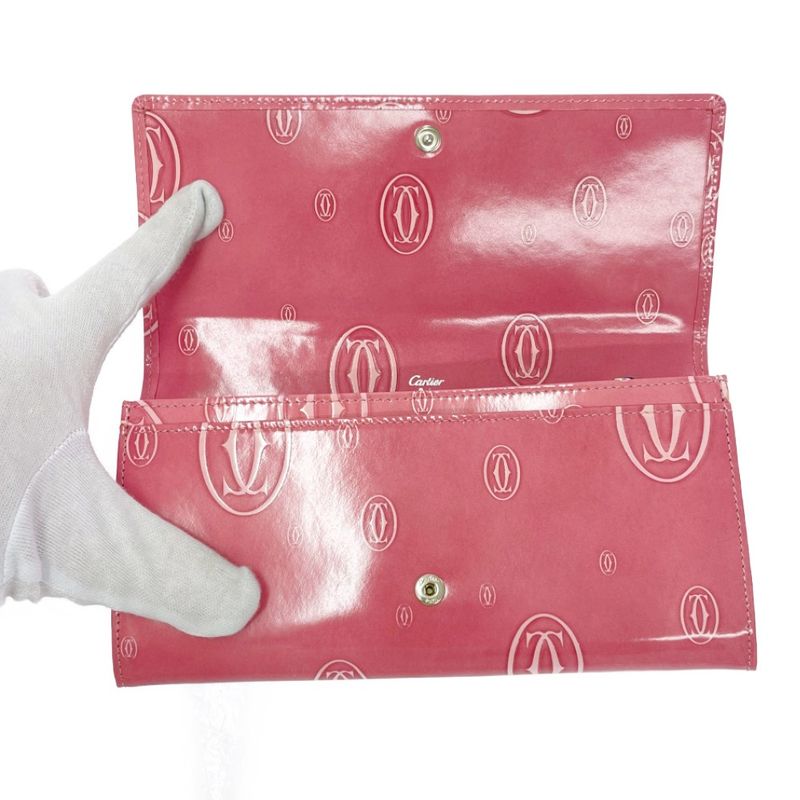 Cartier Patent Leather Happy Birthday Long Wallet Pink 491679 Long Wallet