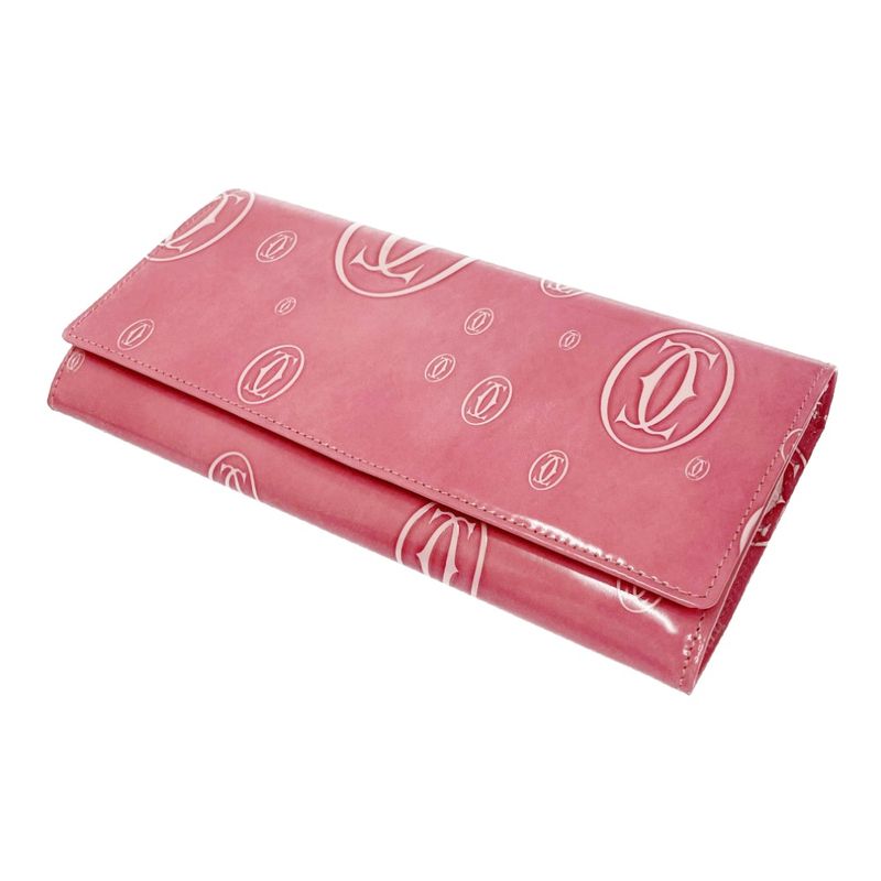 Cartier Patent Leather Happy Birthday Long Wallet Pink 491679 Long Wallet