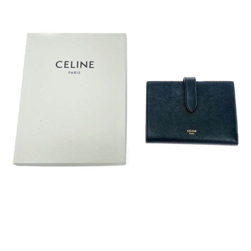 Celine S-Pb-3230 Leather Bifold Wallet Strap Wallet Black 494958 Bifold Wallet