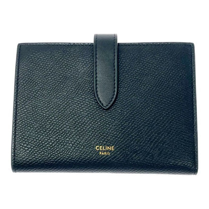 Celine S-Pb-3230 Leather Bifold Wallet Strap Wallet Black 494958 Bifold Wallet