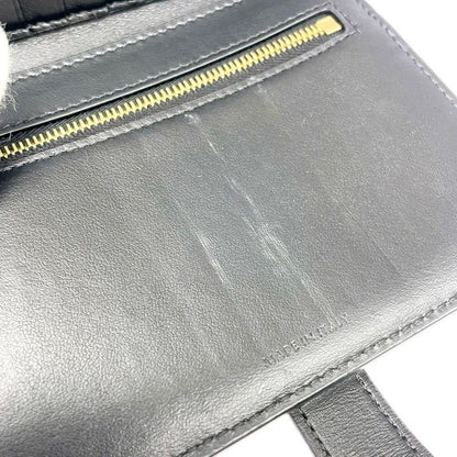 Celine S-Pb-3230 Leather Bifold Wallet Strap Wallet Black 494958 Bifold Wallet