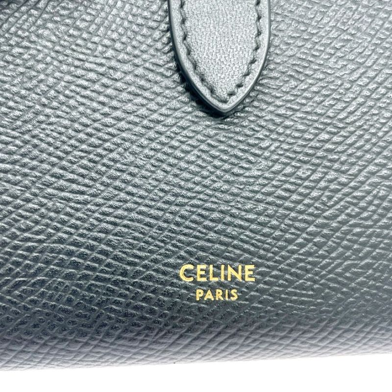 Celine S-Pb-3230 Leather Bifold Wallet Strap Wallet Black 494958 Bifold Wallet