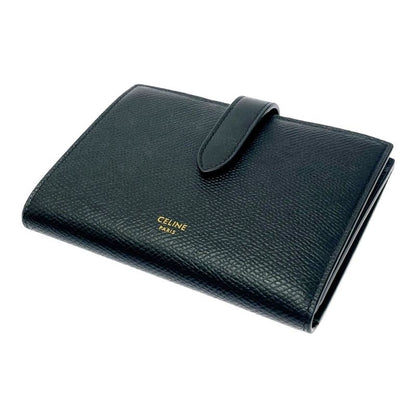 Celine S-Pb-3230 Leather Bifold Wallet Strap Wallet Black 494958 Bifold Wallet