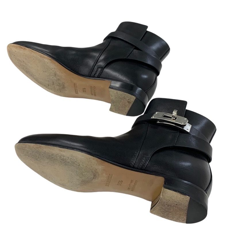 Hermes Neo Boots Short Boots Shoes Leather Black Silver Kelly Hardware