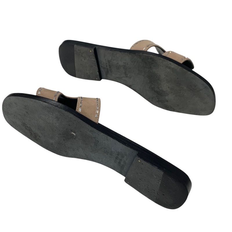 Hermes Oran Sandals Shoes Suede Pink Beige Mule Flat Sandals Rhinestone