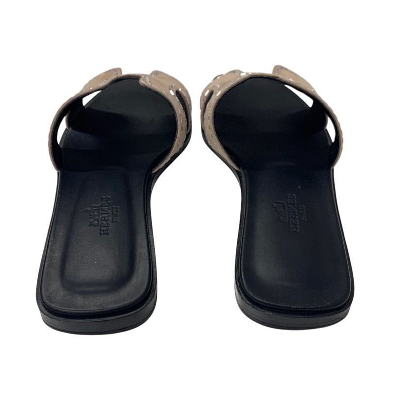 Hermes Oran Sandals Shoes Suede Pink Beige Mule Flat Sandals Rhinestone