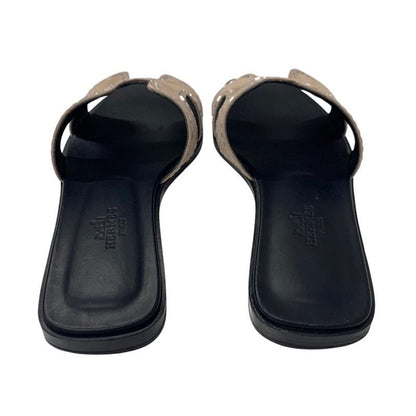 Hermes Oran Sandals Shoes Suede Pink Beige Mule Flat Sandals Rhinestone